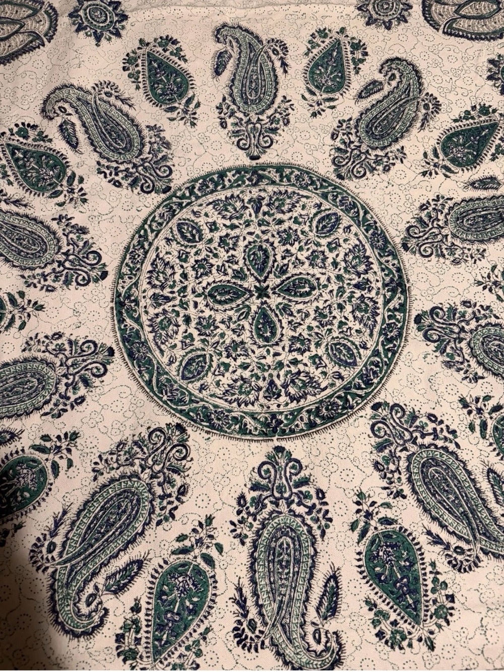 ANTIQUE Esfahan Iran Hand Block Painted Ghalamkar Cotton Fringed (53”x78”) - Picture 13 of 15